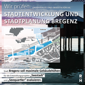 Karte zeigt Stadtteil von Bregenz und zu entwickelnde Areale - Copyright: iStock.com/reach-art (x2); Quelle: Landeshauptstadt Bregenz; Darstellung: RH
