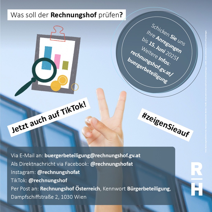 Foto: Rechnungshof/Achim Bieniek | Grafik: envato.elements/Icons8/YuriArcursPeopleimages Aufruf zur Bürgerbeteiligung - Copyright: Foto: Rechnungshof/Achim Bieniek | Grafik: envato.elements/Icons8/YuriArcursPeopleimages